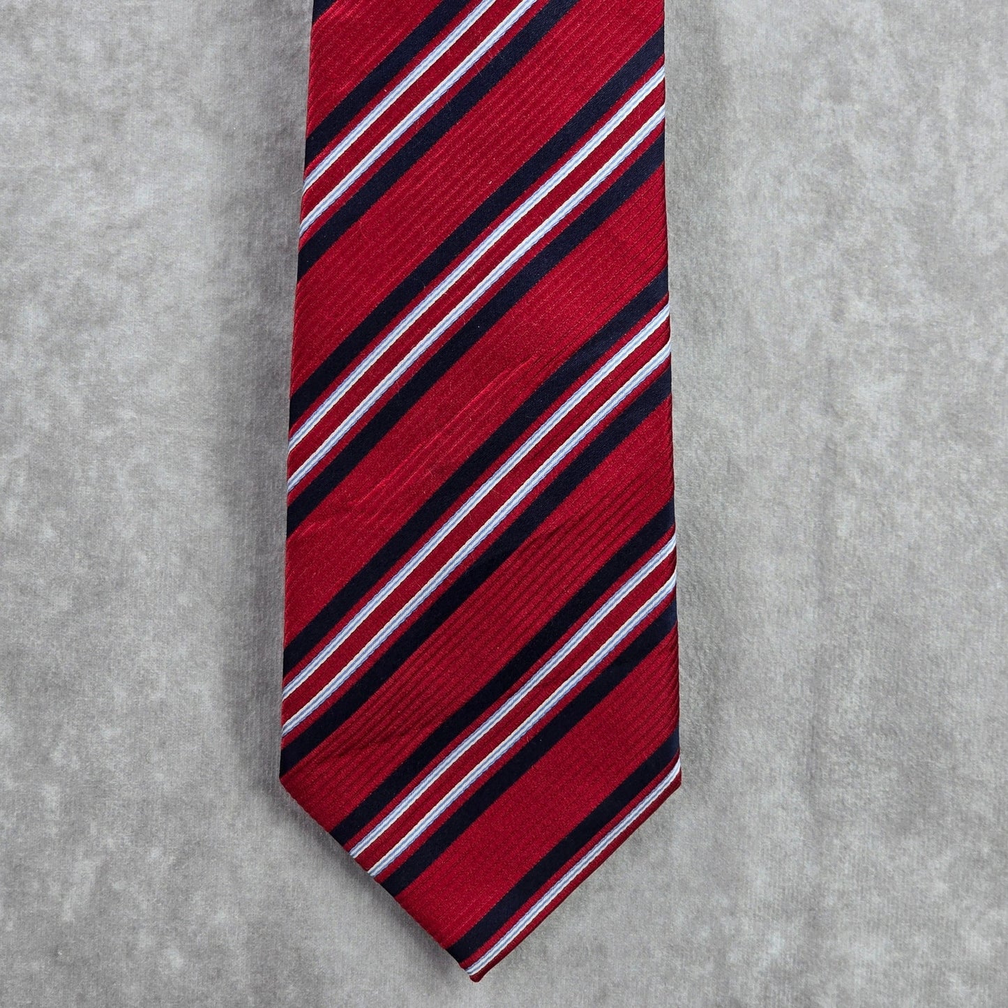 Tasso Elba Red Blue White Stripe Geometric Repp 100% Silk Men's Neck Tie NWOT