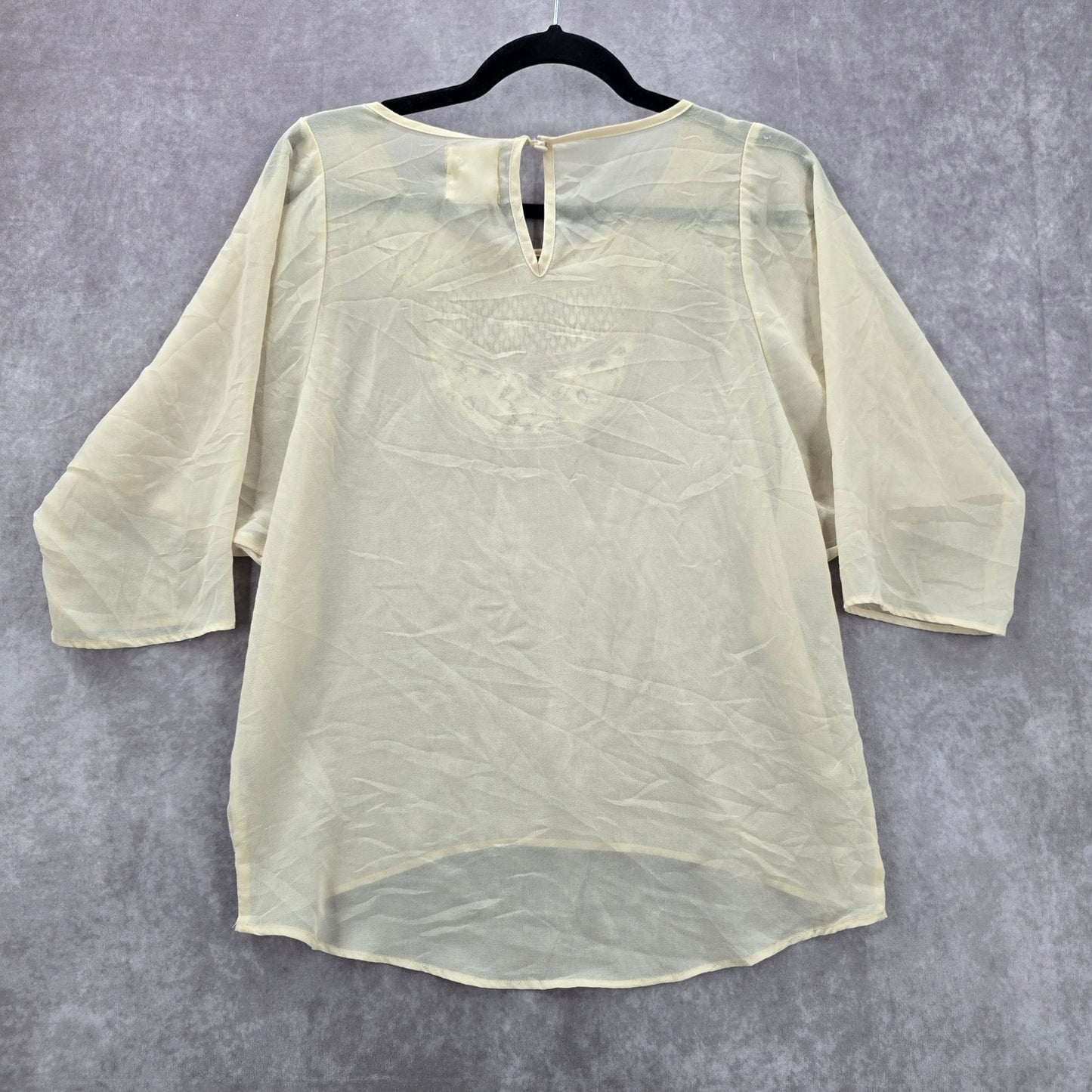 Pins and Needles Beige Cream Boho Lace Sheer Hi Low Lattice Retro Top Small