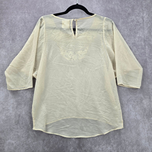 Pins and Needles Beige Cream Boho Lace Sheer Hi Low Lattice Retro Top Small