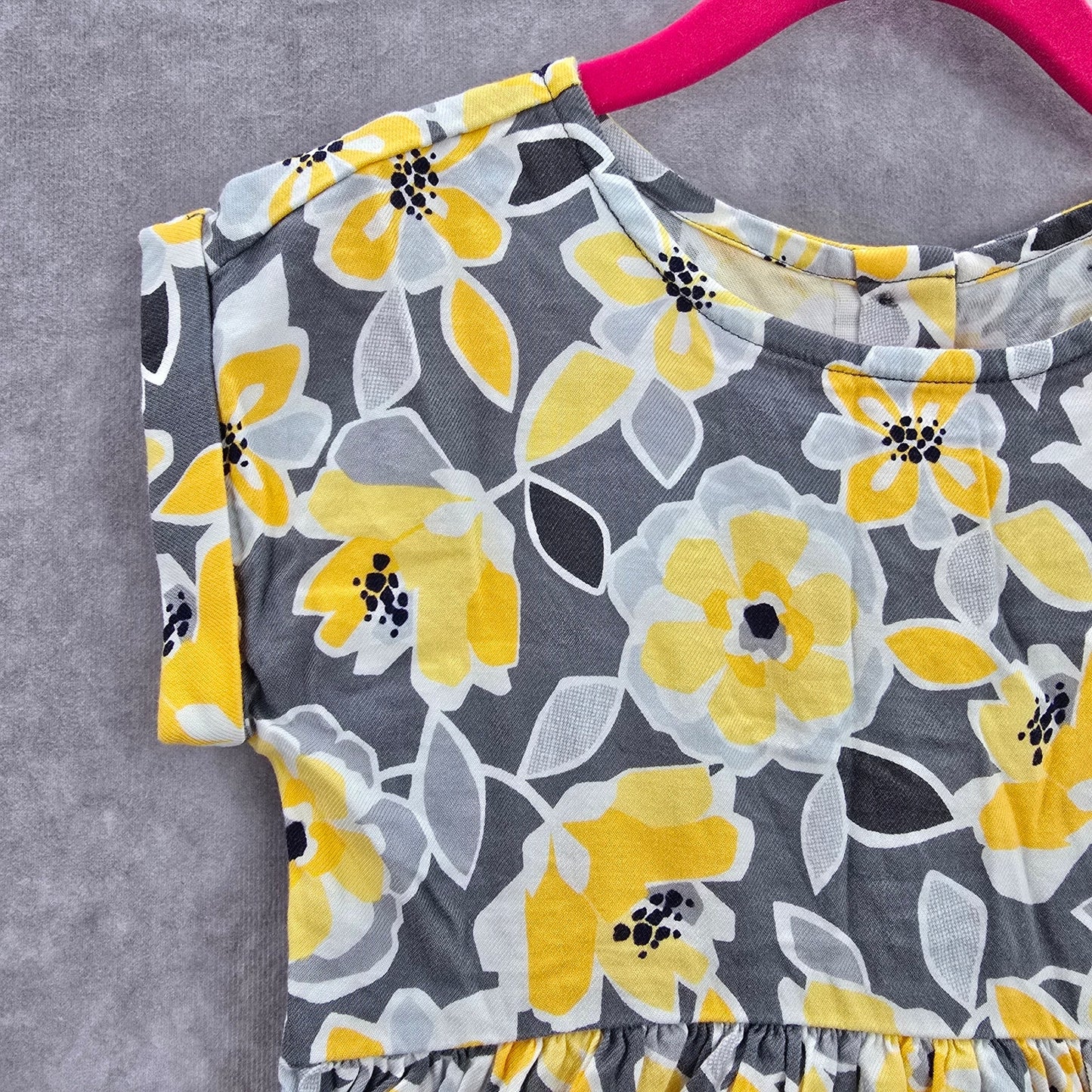 Gymboree Gray Yellow Floral Short Sleeve Flare Girls Dress Toddler 5T