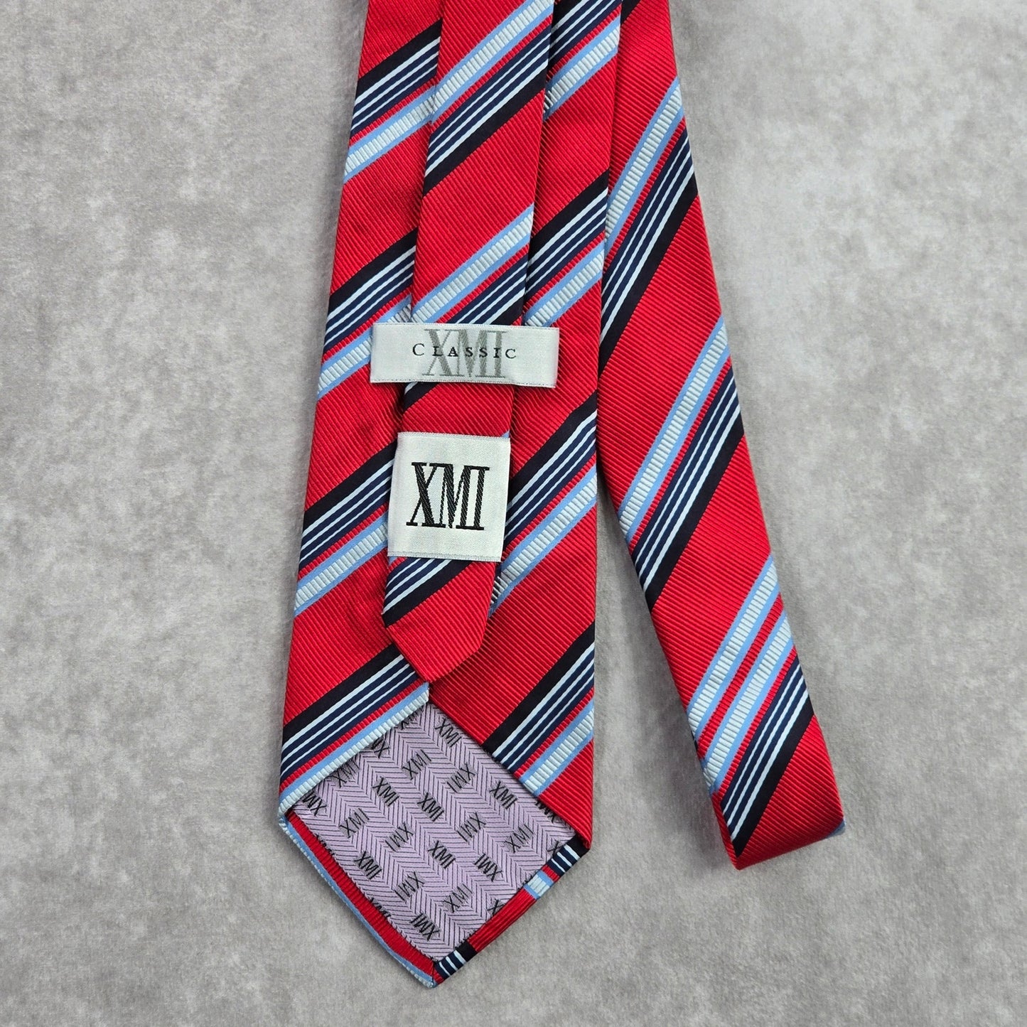 XMI Classic Red Blue Italy Stripe Repp Geometric Executive Silk Neck Tie Men's