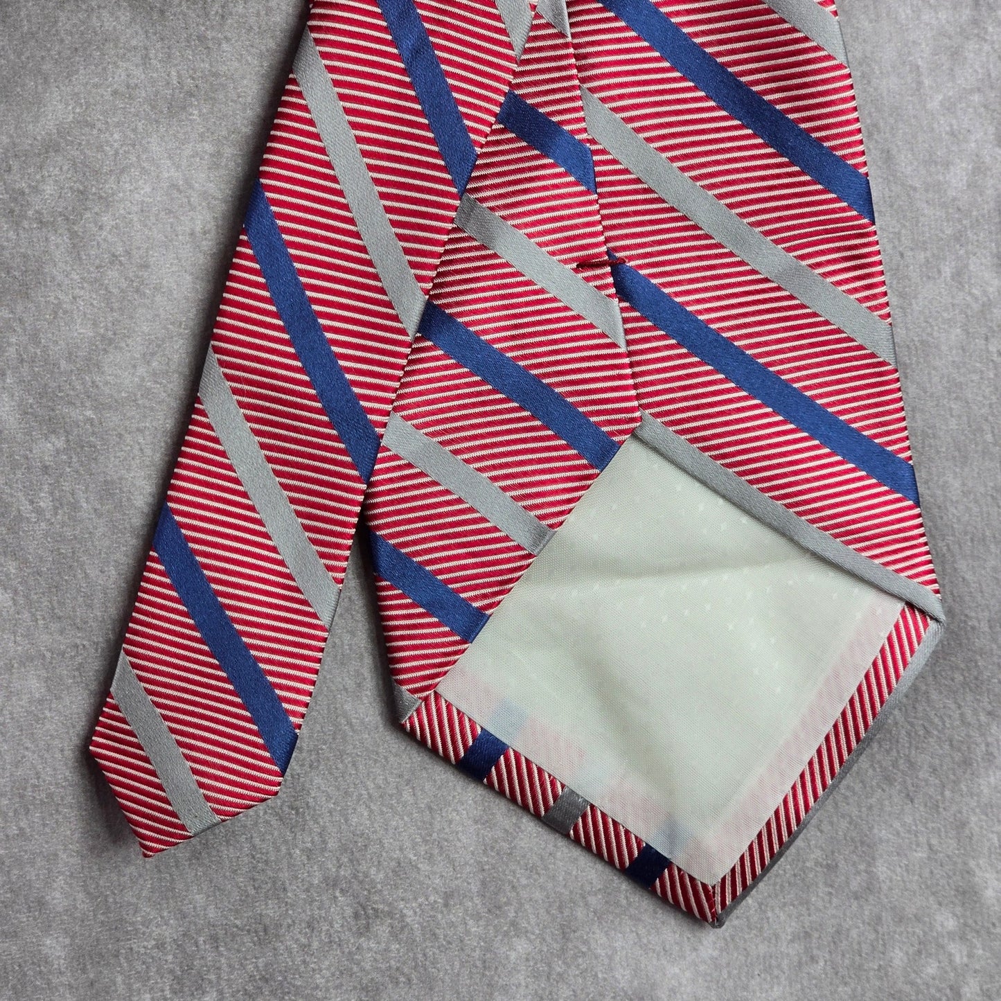 Stafford Red Blue Silver Stripe Repp Geometric 100% Silk Men's Neck Tie NWOT