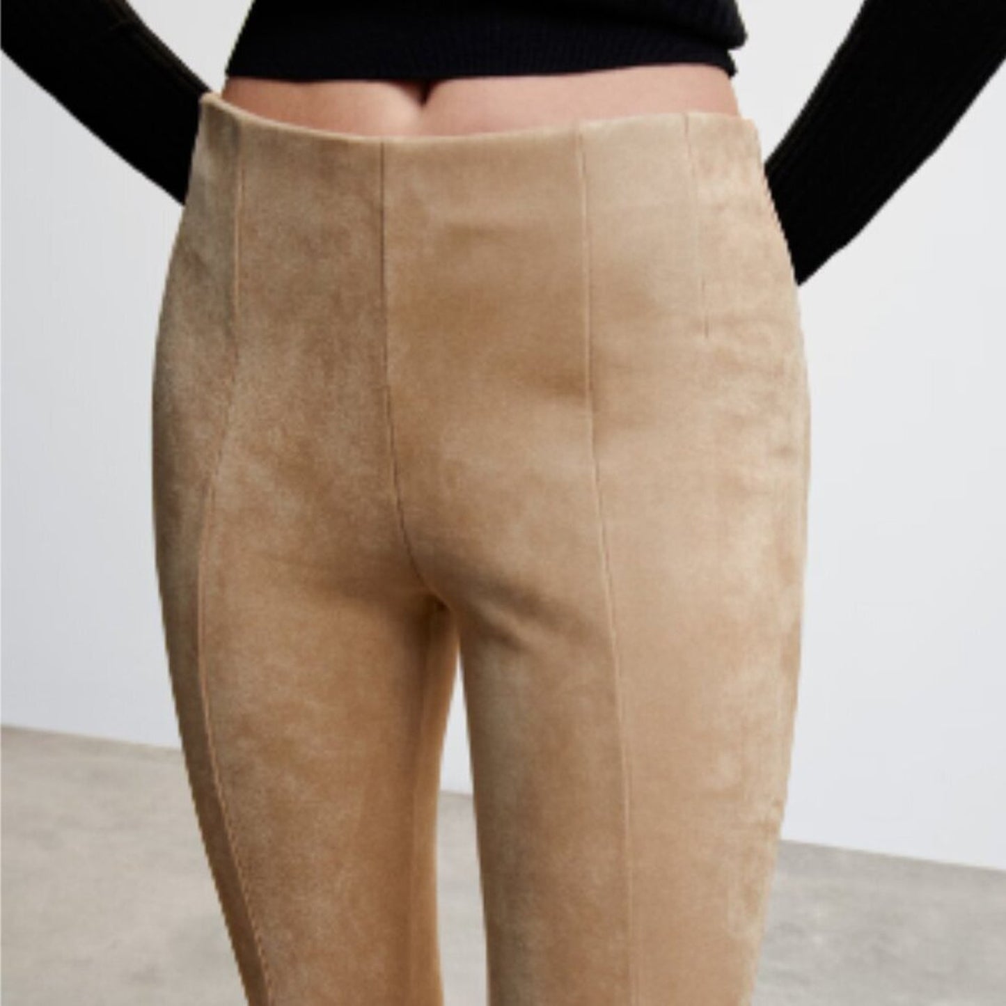 Mango MNG Suede Leggings Beige Tan Pants NWT Large