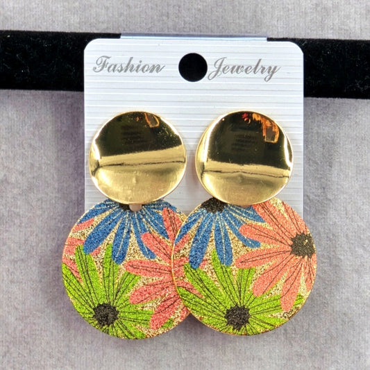 Zara Gold Circle Floral Pink Green Blue Dangle Earrings Fashion Jewelry JB2-89