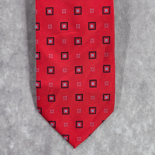 Bellini Red Black Square Geometric Handmade 100% Polyester Men's Neck Tie NWOT