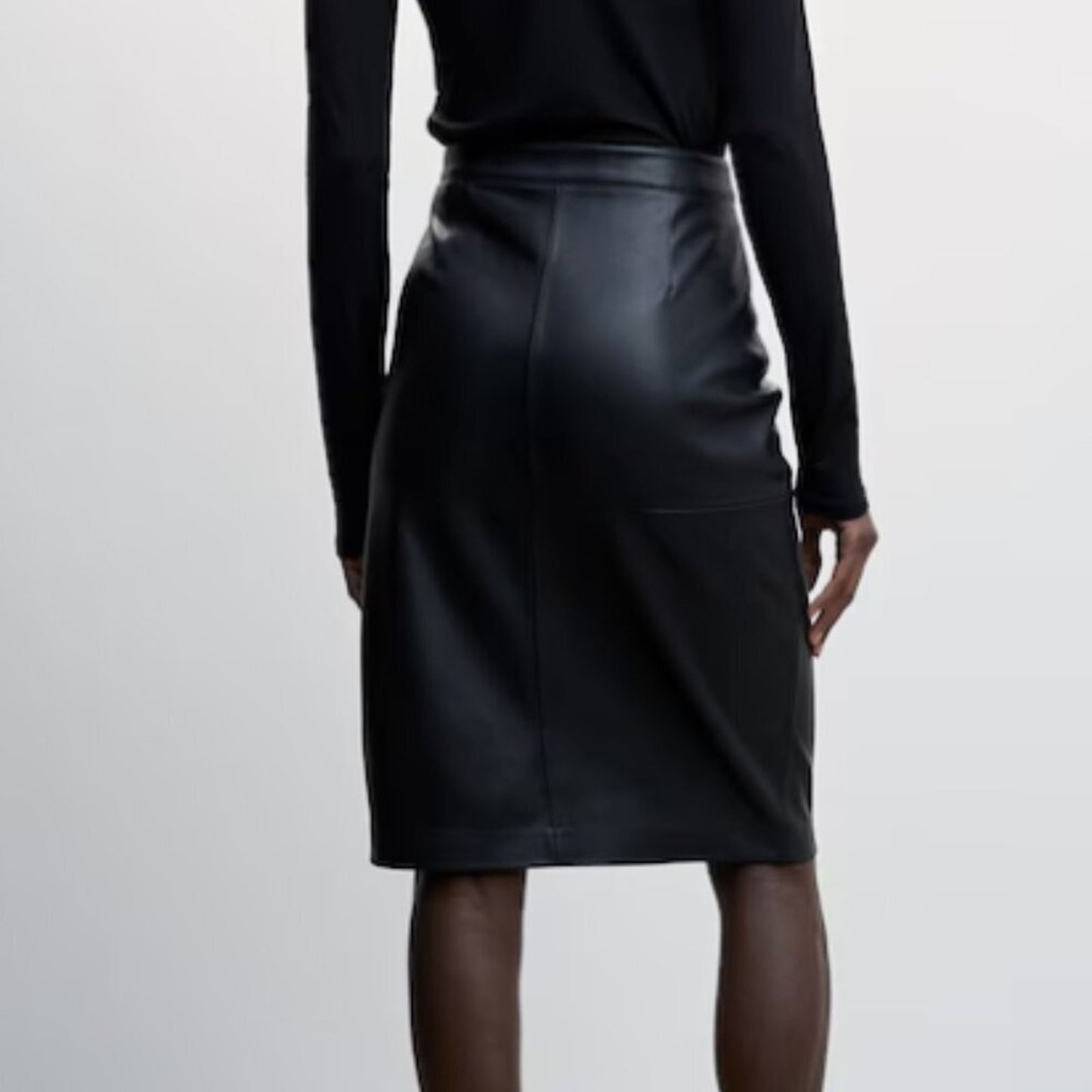 Mango Faux Leather Black Pencil Skirt NWT Size 12