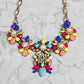 Zara Flower Pearl Rhinestone Gem Chain Link Multicolor Statement Necklace