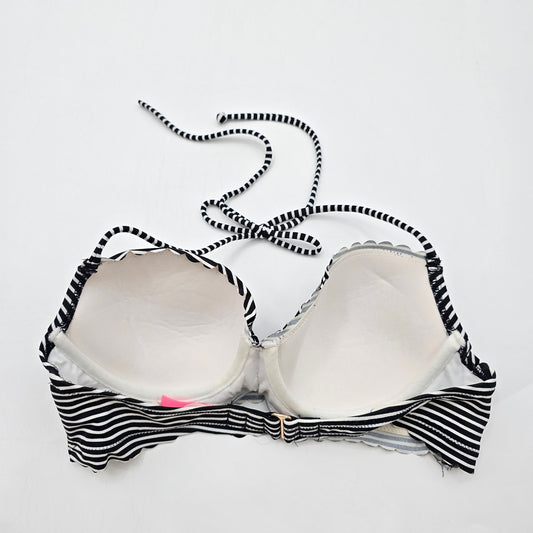 Victoria's Secret Black White Stripe Halter Padded Bikini Top S 34B Swimwear