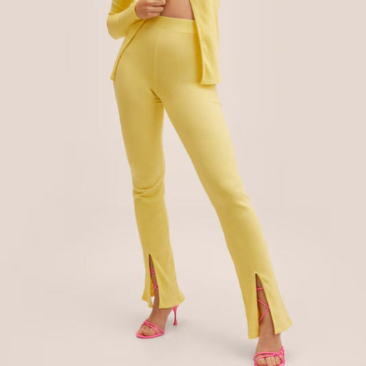 Mango MNG Side Slit Knit Pants Yellow NWT Large