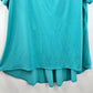 Susan Graver Green Short Sleeve Hi Low Stretchy L Blouse Top Shirt Large