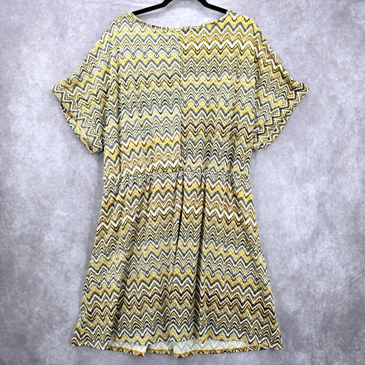 Tacera Yellow Chevron Mini Pocket Dress Plus 2XL