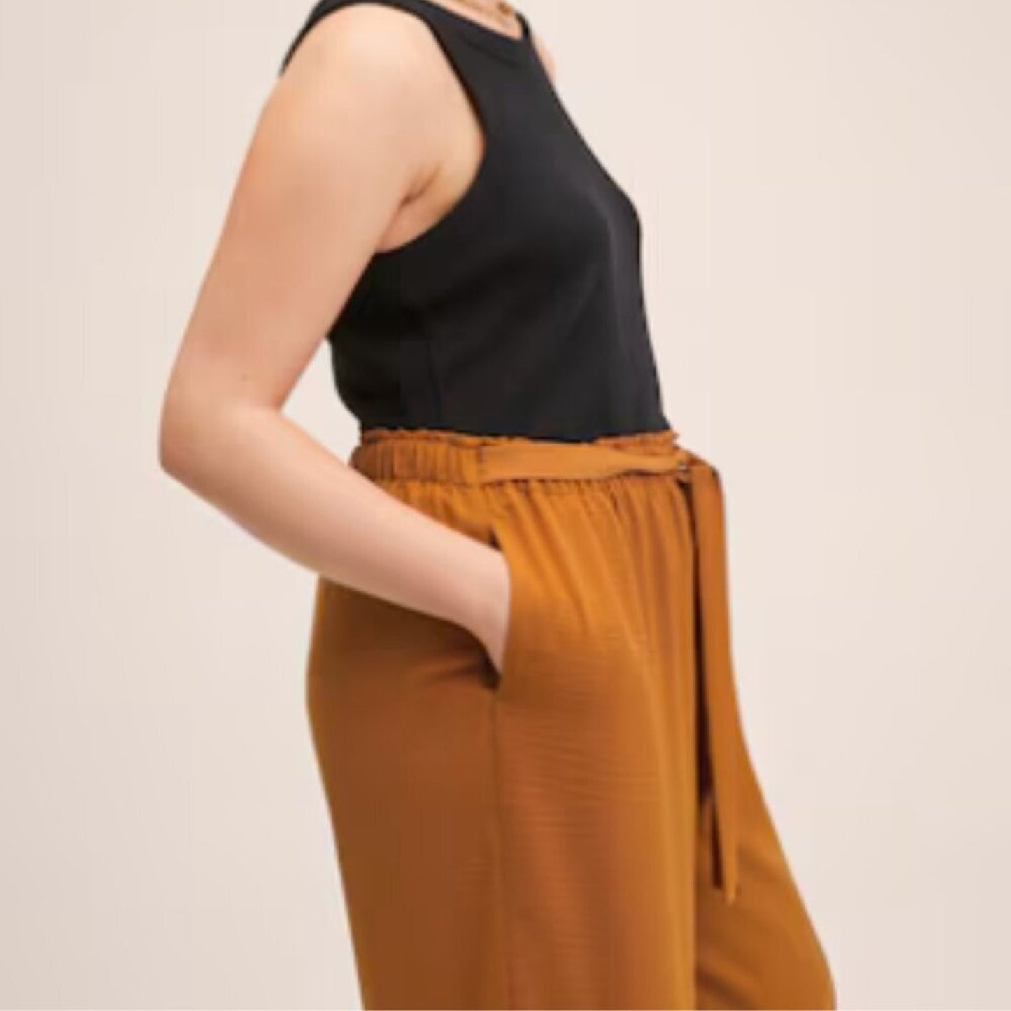 Mango MNG Belt Culottes Trousers Yellow Ochre NWT Plus 2XL