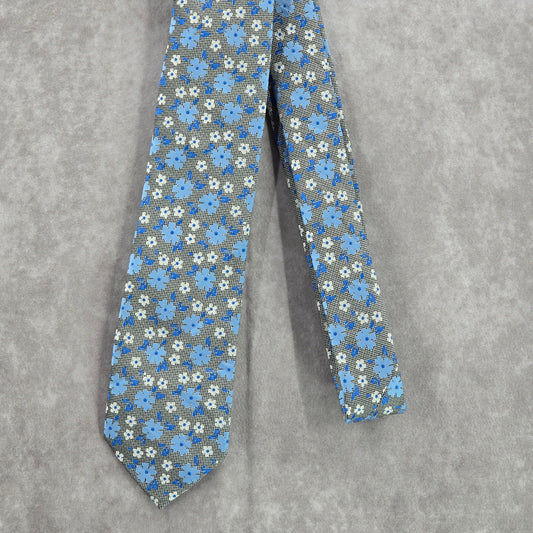 Nautica Blue Gray White Floral 100% Polyester Men's Neck Tie NWOT