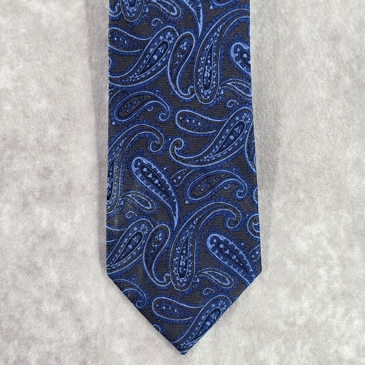 Pronto Como Blue Paisley Floral Techno care 100% Silk Men's Neck Tie NWT