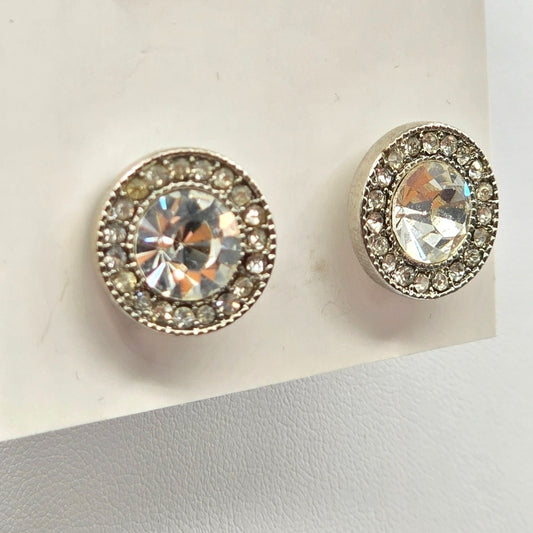 Zara Silver Circle Stud Earrings Rhinestone Fashion Jewelry E58