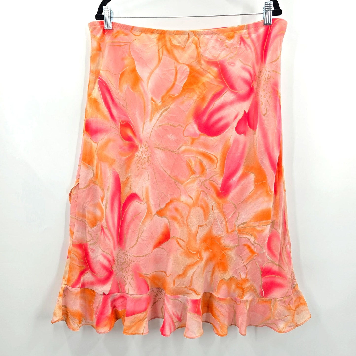 Zara Orange Pink Floral Knee Length Flare Bottom Skirt Plus 14