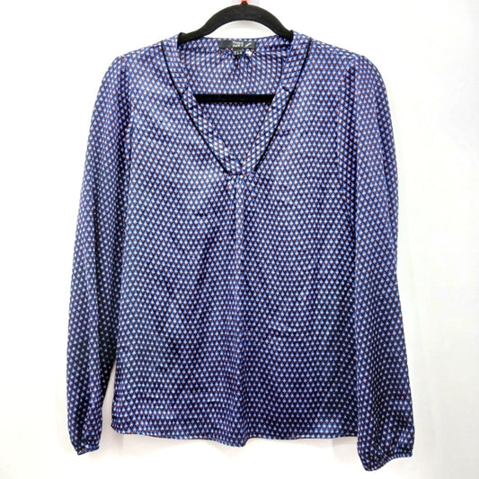 Yessica Pure Blue Printed Long Sleeve Blouse Top Small