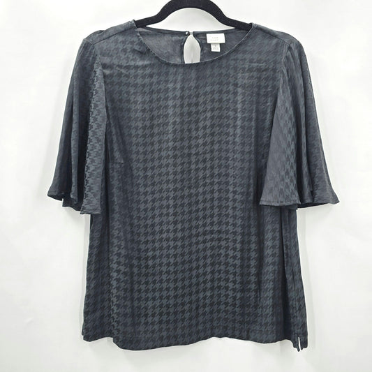 A New Day Black Houndstooth Short Sleeve Ruffle Top Small