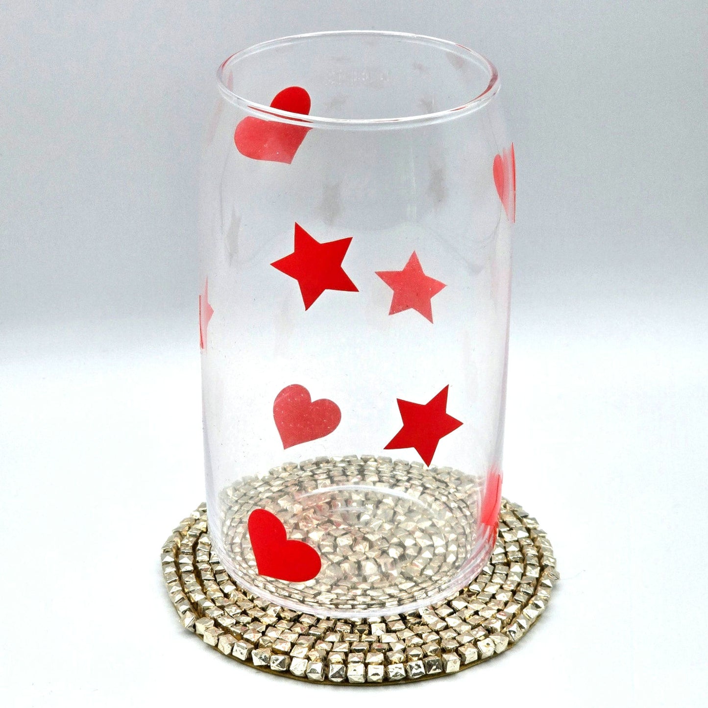 Red Hearts and Stars 16oz Beer Can Glass Cup NWT