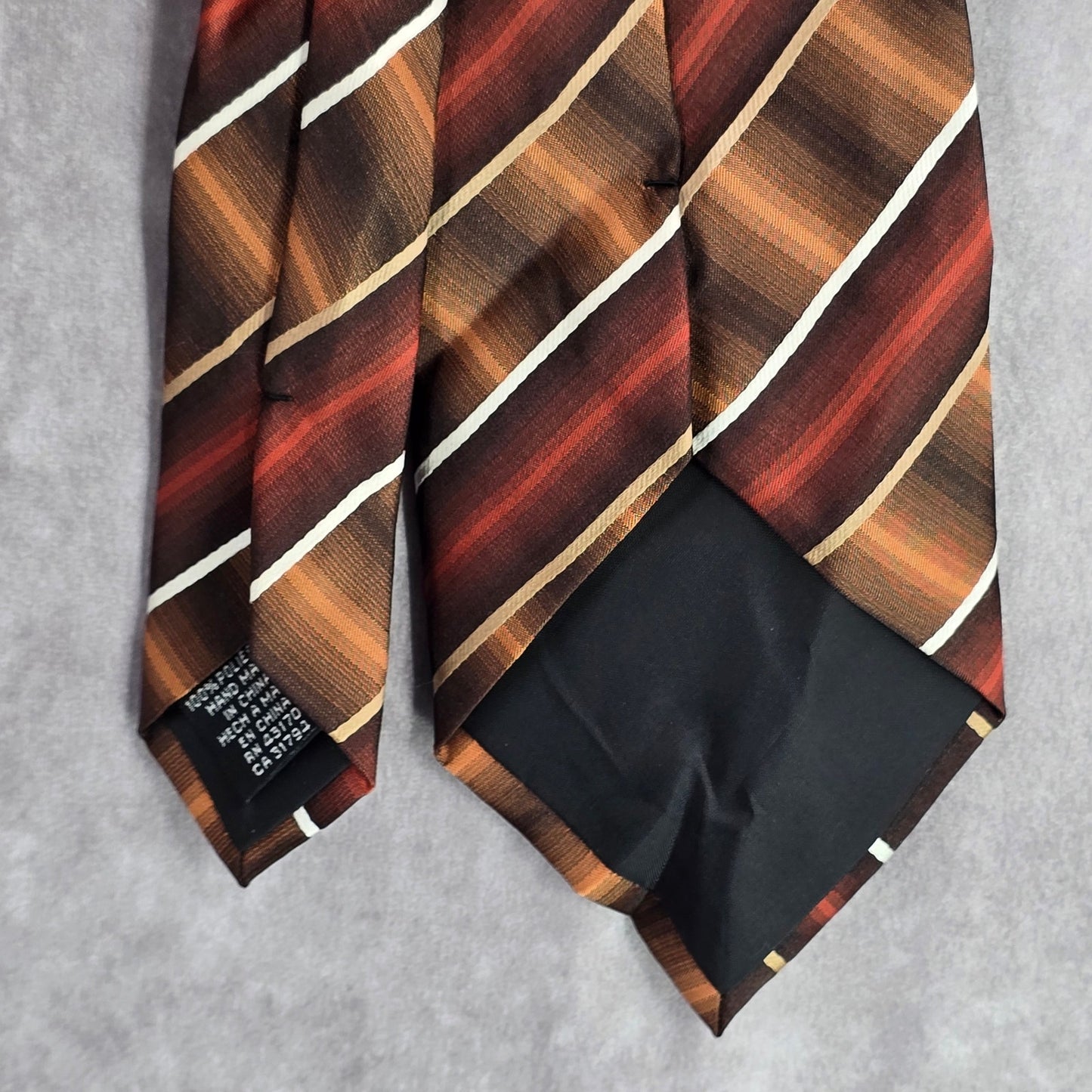 Stafford Essentials Brown Orange Stripe 100% Polyester Men's Neck Tie NWOT