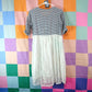 Bombay Paisley Blue Striped Lace Knee Length Button Down Dress Size XS