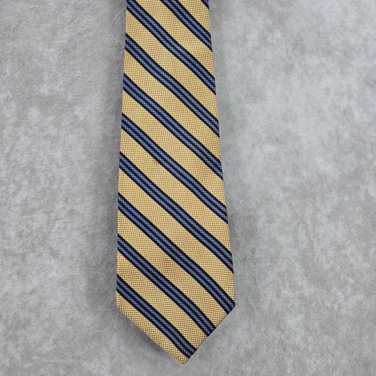 Brooke Brothers Makers Stripe Gold Blue Repp Executive Silk Neck Tie Men's