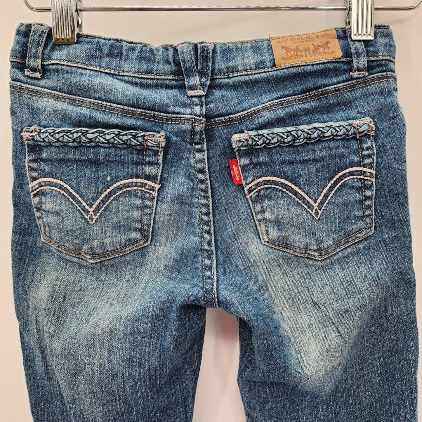 Levis Bermuda Shorts Girls Blue Denim Adjustable Jeans Pants Size 6 Regular