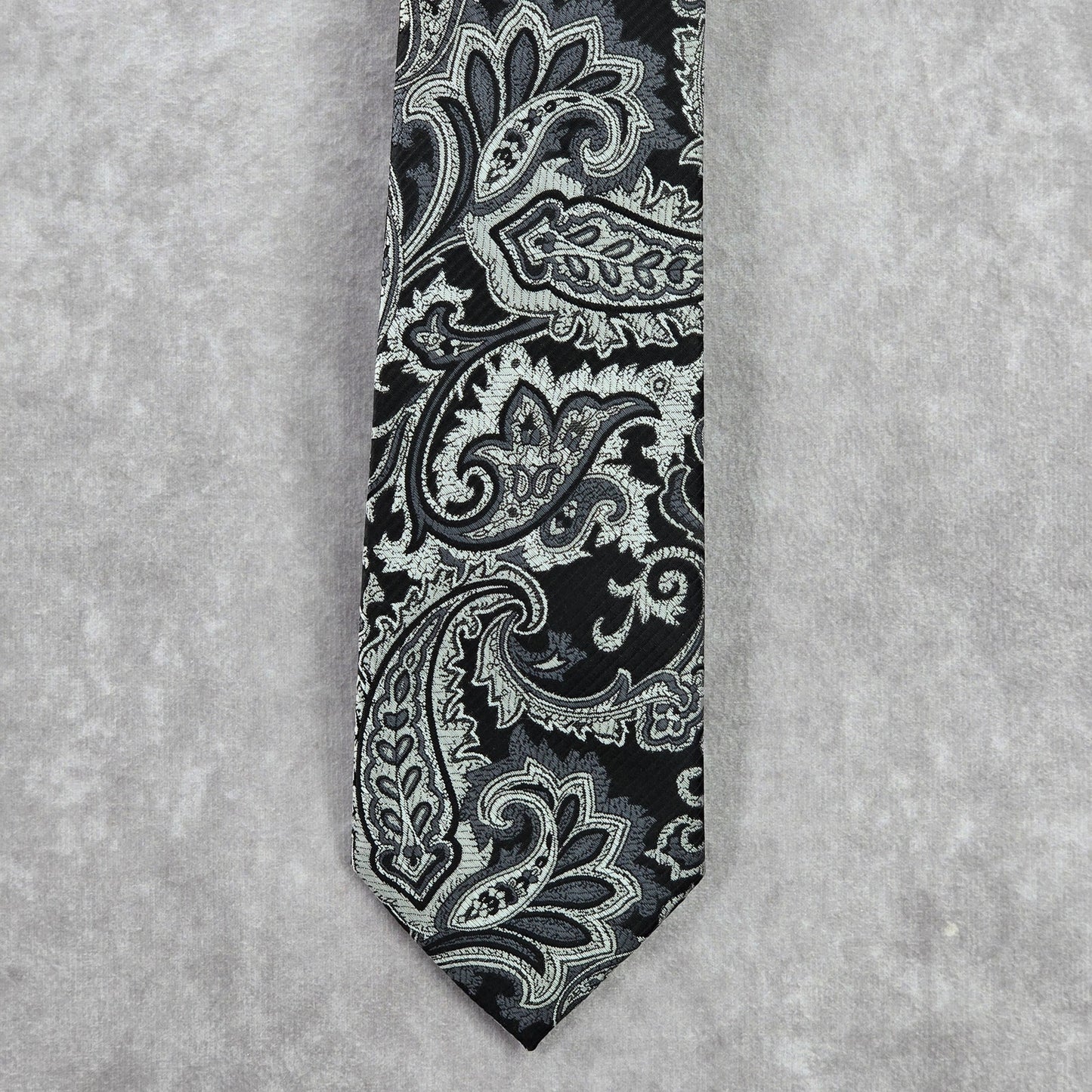 Joseph Abboud Black Gray Floral Paisley Geometric 100% Polyester Neck Tie