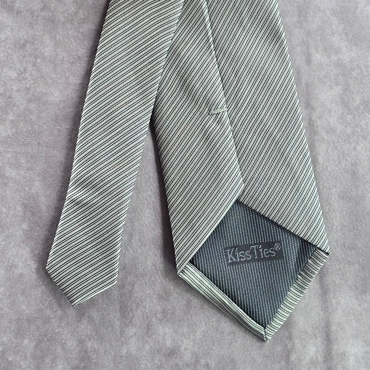 Kiss Ties Gray Black Silver Stripe Microfiber Men's Neck Tie NWOT