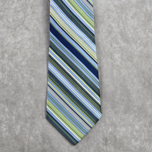 Stafford Blue Green Stripe Repp Geometric Silk Neck Tie Men's