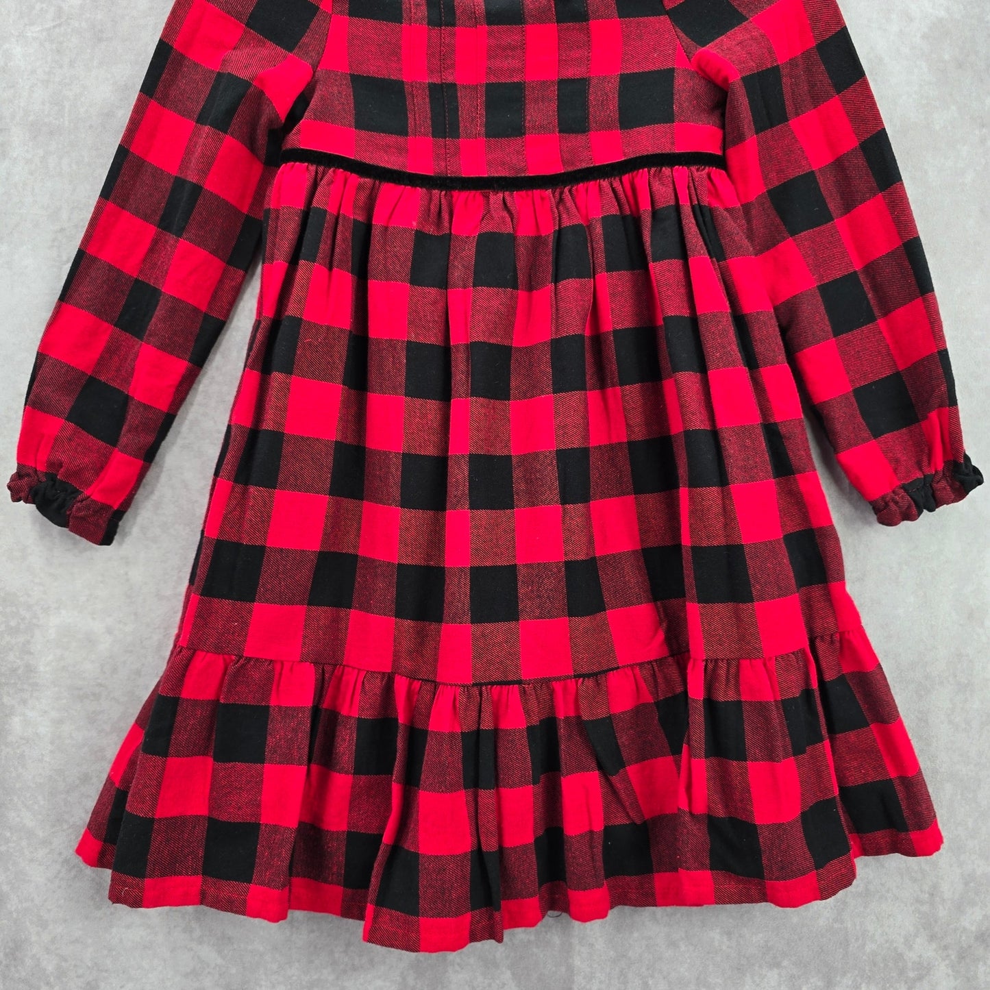 Tommy Bahama Red Black Plaid Tartan Gingham Flare Bow Girls Dress Size 7