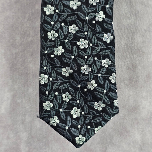 Sondergaard Copenhagen Black Gray Floral 100% Silk Men's Neck Tie NWOT