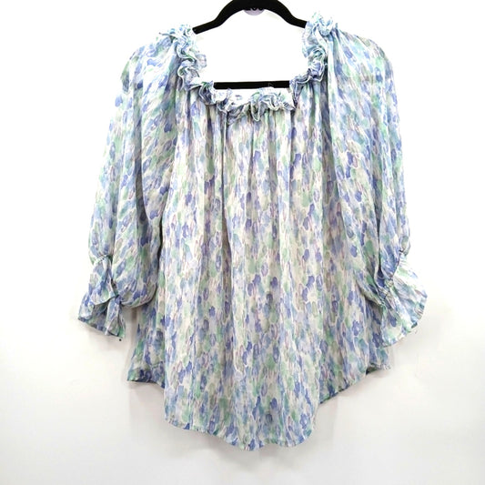 Jodifl Blue Green Floral Ruffle Blouse Top Small