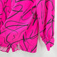 Investments Pink Black Retro Polyester Button Long Sleeve Blouse Top Shirt Large