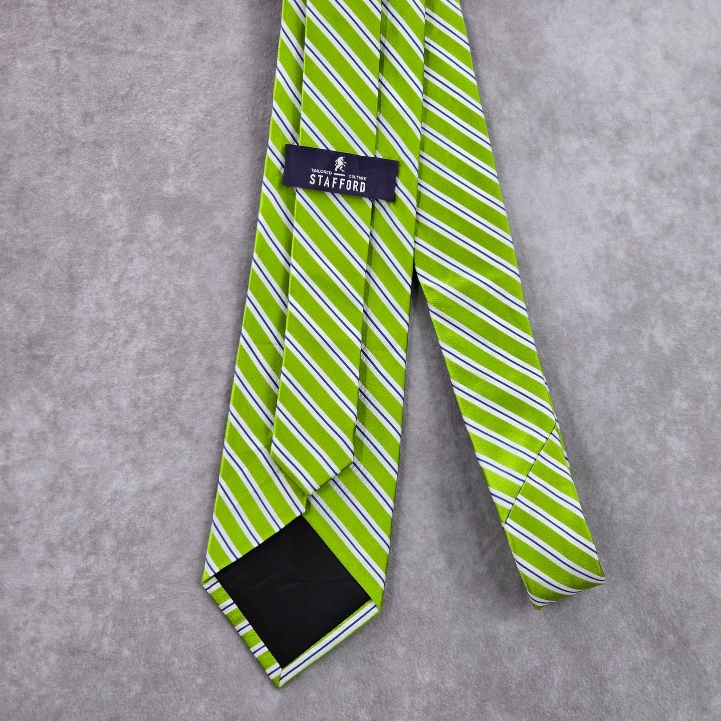 Stafford Green White Blue Stripe Repp Geometric Silk Executive Neck Tie Men's