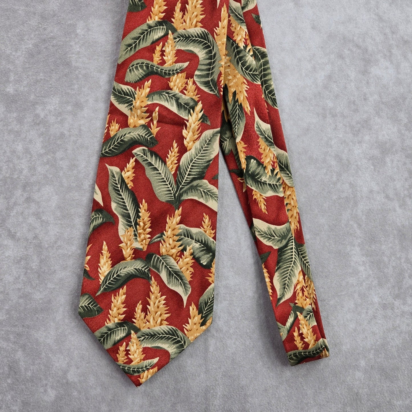 Tommy Bahamas Brown Green Yellow Tropical Leaf 100% Silk Men's Neck Tie NWOT