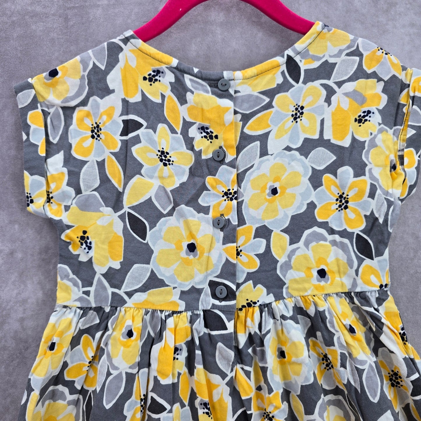 Gymboree Gray Yellow Floral Short Sleeve Flare Girls Dress Toddler 5T