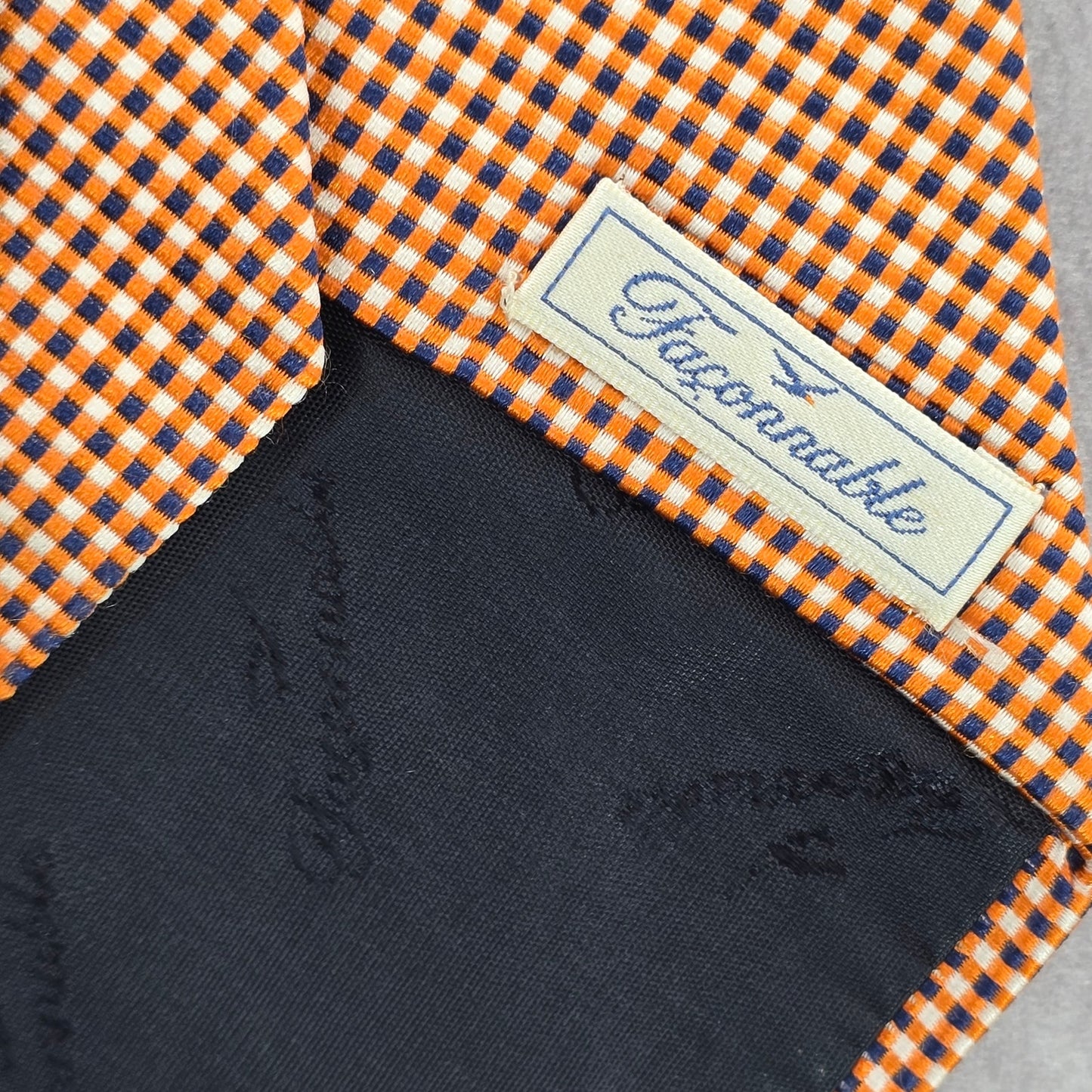 Faconnable Orange Blue Plaid 100% Silk Men's Neck Tie NWOT