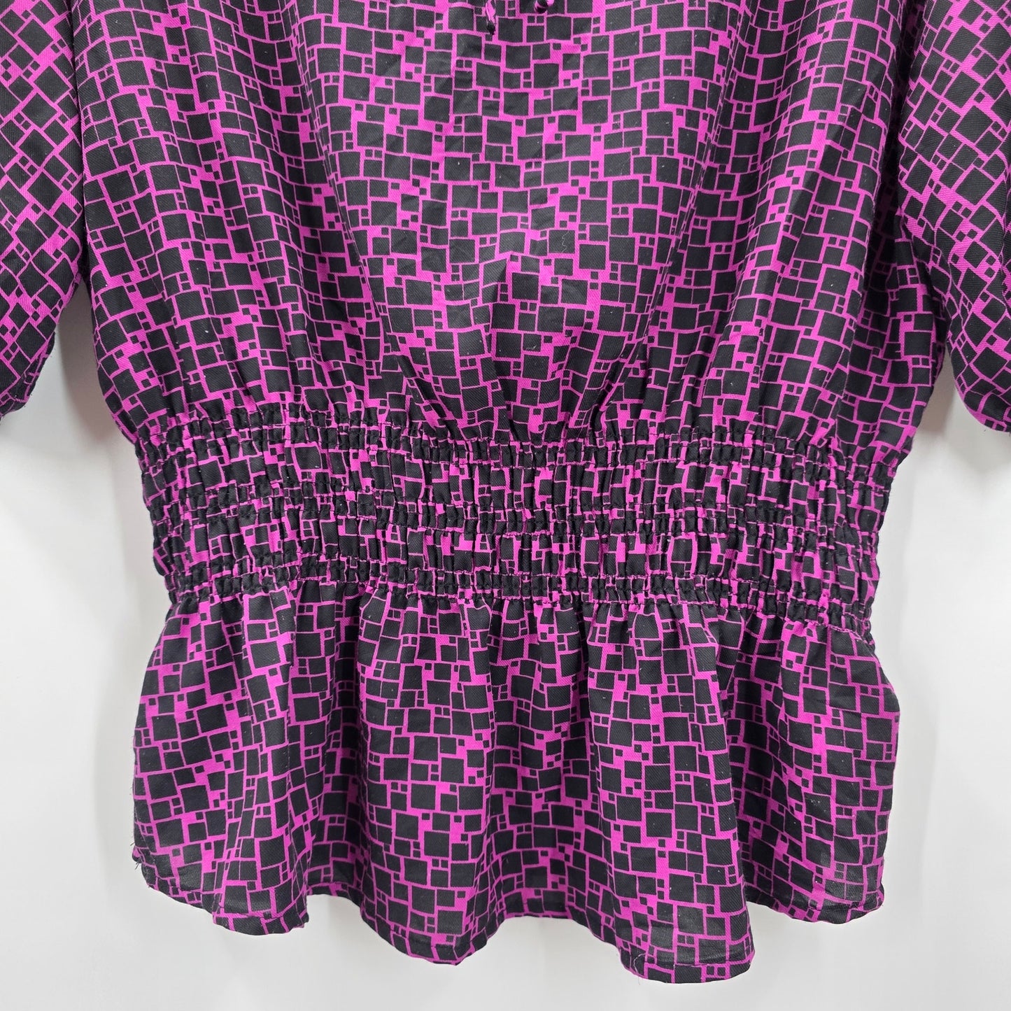 ana A New Approach Purple Black Printed Short Sleeve L Blouse Top Shirt Large