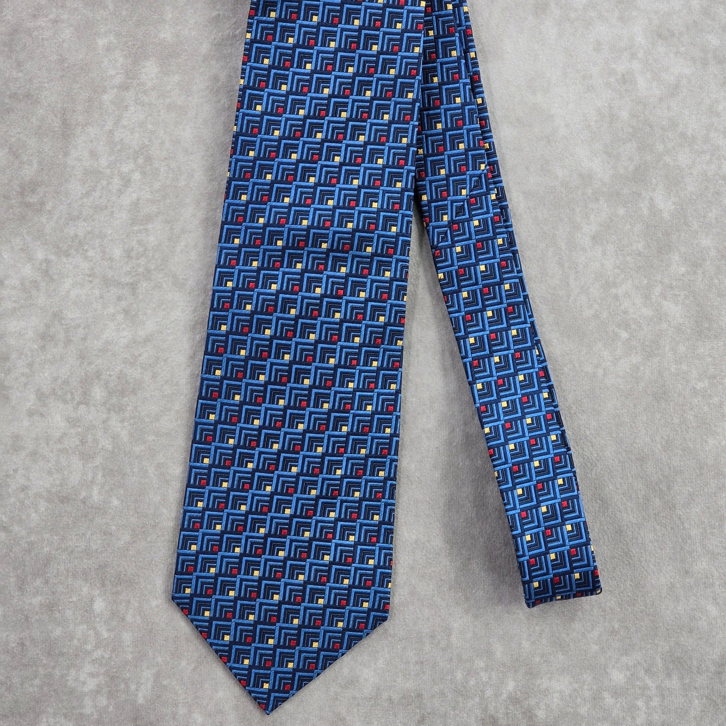 Baronshire Blue Red Yellow Geometric Repp 100% Silk Mens Neck Tie