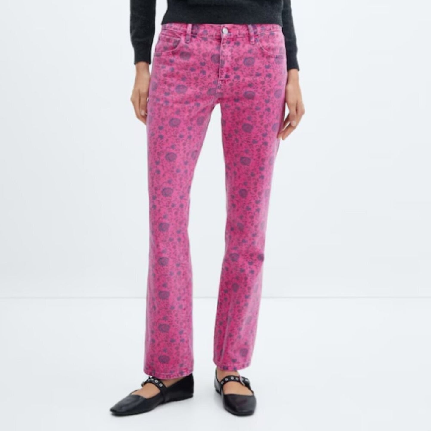 Mango MNG Printed Straight Pink Fuchsia Floral Jeans NWT Size 6