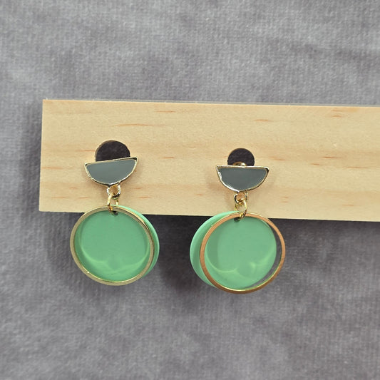 Zara Green Circle Gold Half Gray Stud Dangle Earring Fashion Jewelry