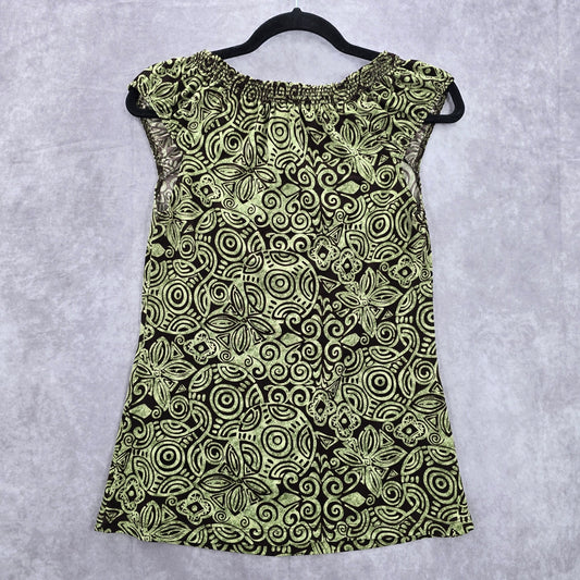 Perseption Concept Brown Green Floral Smock Paisley Swirl Top Small