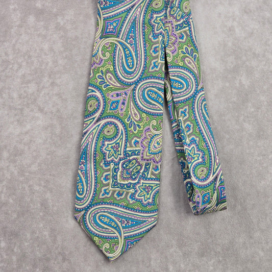 Stafford Essentials Green Purple Floral Paisley Executive Silk Neck Tie Men's