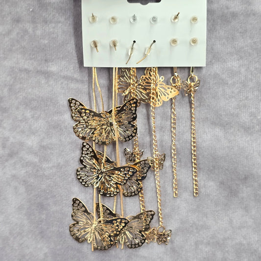 Zara Gold Butterfly Dangle Long Set of 6 Bundle Earrings Fashion Jewelry NWT