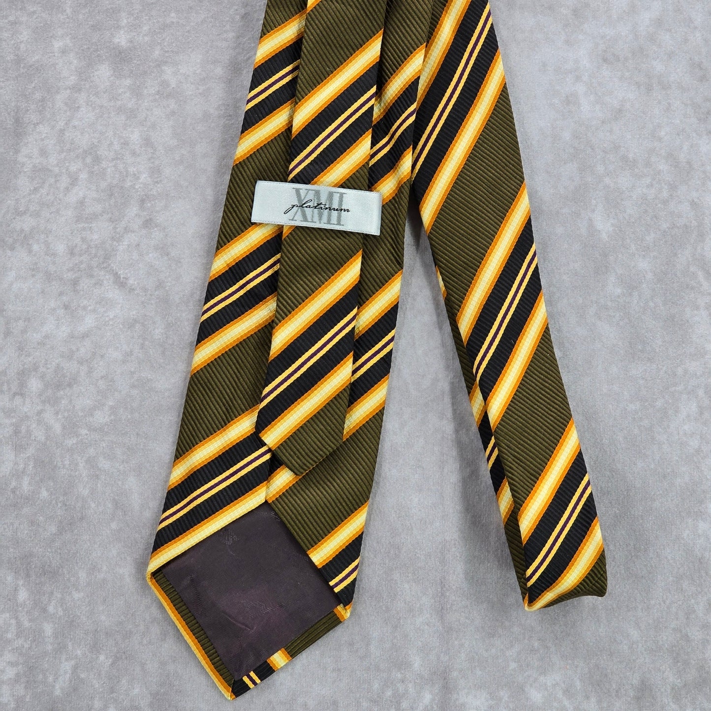 XMI Platinum Brown Orange Stripe Repp Silk Men's Neck Tie NWOT