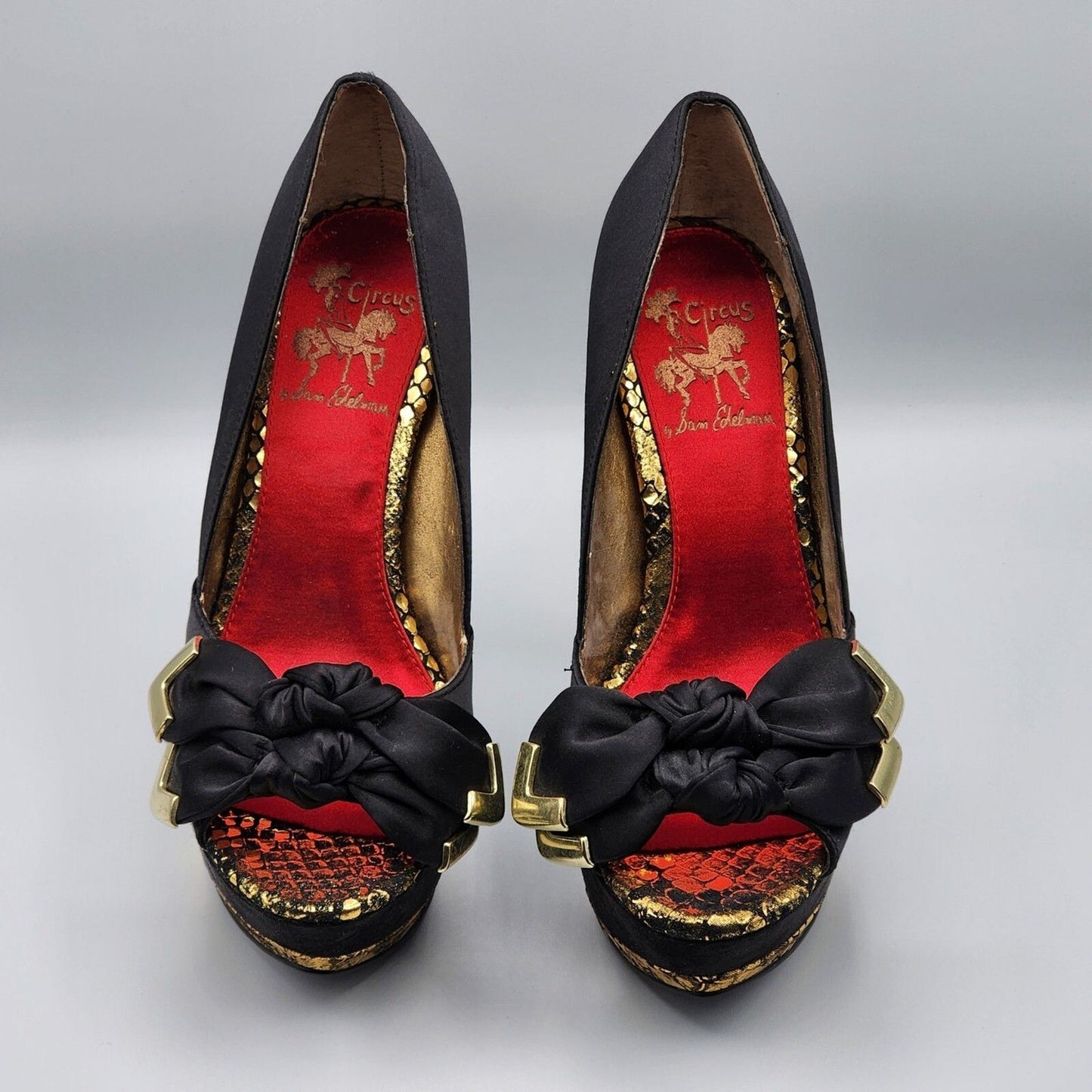 Circus by Sam Edelman Leigh Black Red Gold Platform Heel Shoe Open Toe Pump 6.5M