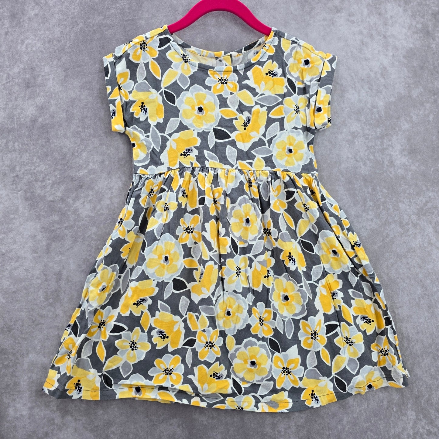 Gymboree Gray Yellow Floral Short Sleeve Flare Girls Dress Toddler 5T