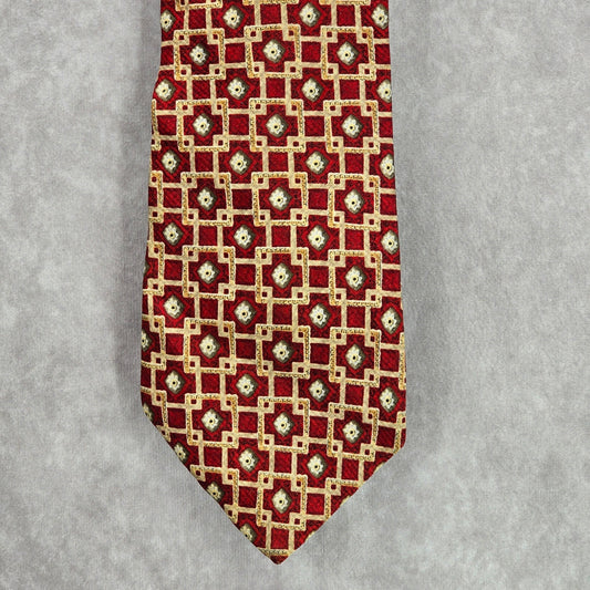 Roundtree & Yorke Red Gold Geometric Link 100% Silk Men's Neck Tie NWOT