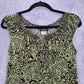 Perseption Concept Brown Green Floral Smock Paisley Swirl Top Small